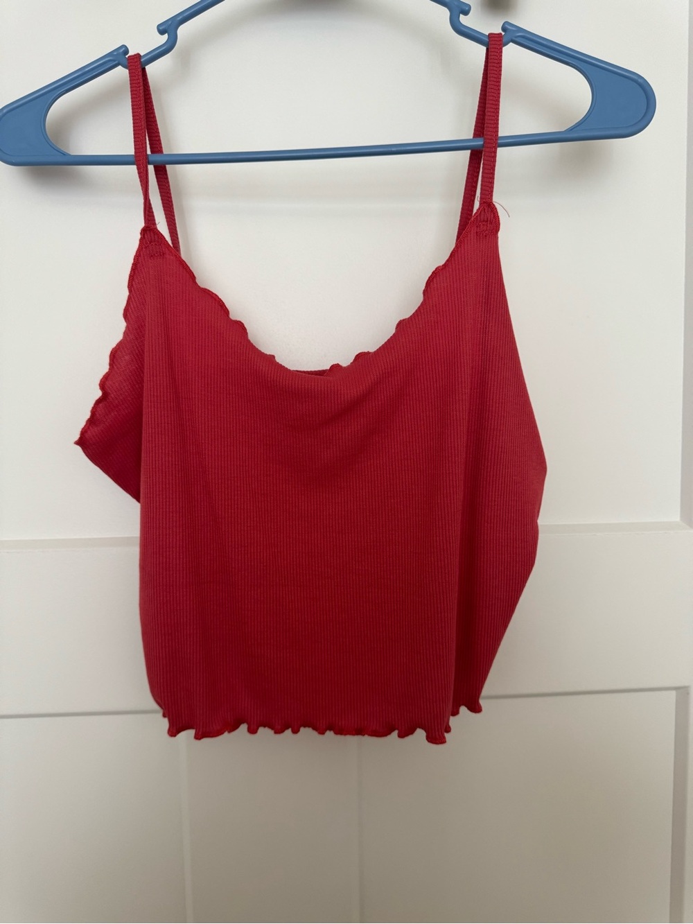 SHEIN Red/Pink Ribbed Scallop-Edge Cami